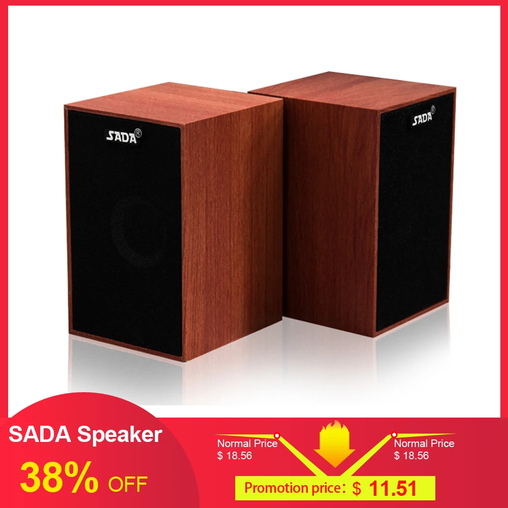 Computer Speakers AUX 3.5mm USB Wired Speaker Super Bass Wooden PC