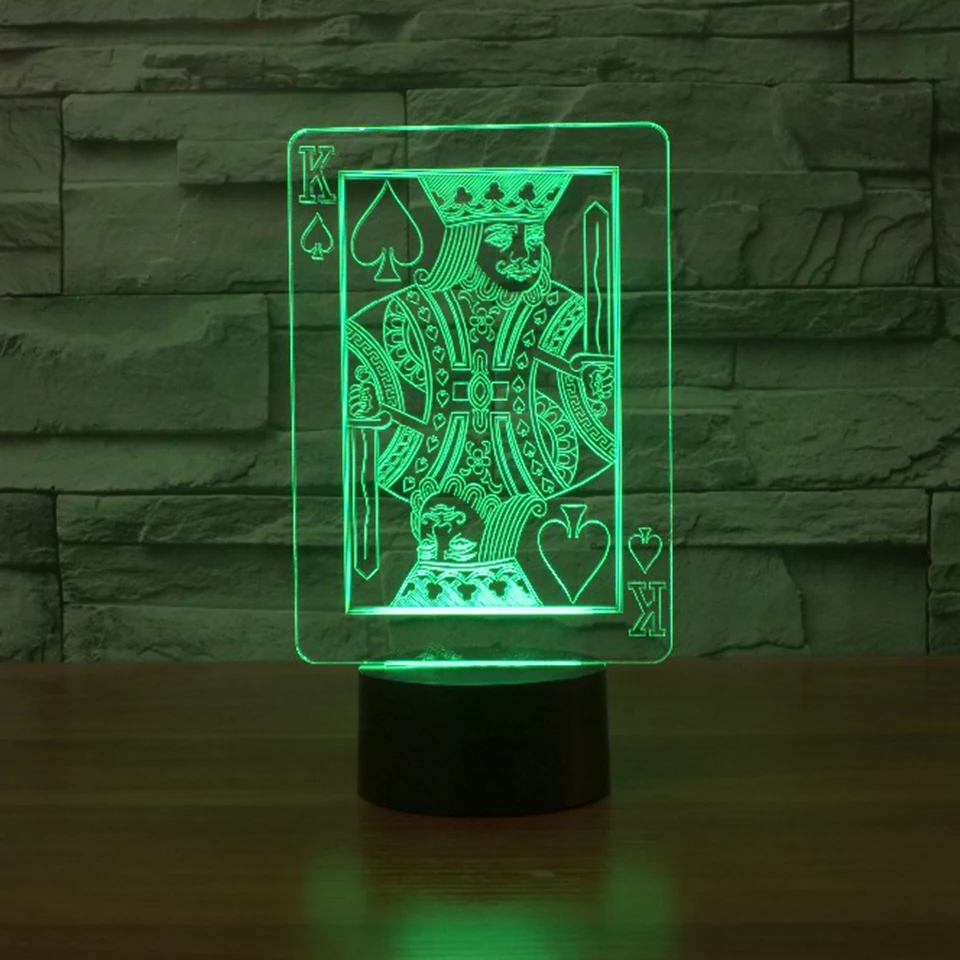 

7 Color Changing Creative Spade K. 3D LED Night Light Poker King Table Lamp Bedroom Atmosphere Decor Light Fixtures Kids Gifts
