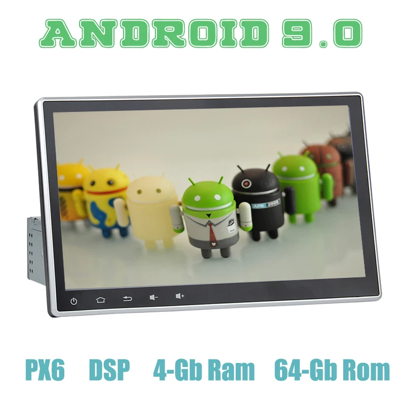 Автомобильный мультимедийный плеер 10 2 дюйма Android 9 0 GPS универсальный с PX6 DSP Wi Fi 4 + 64