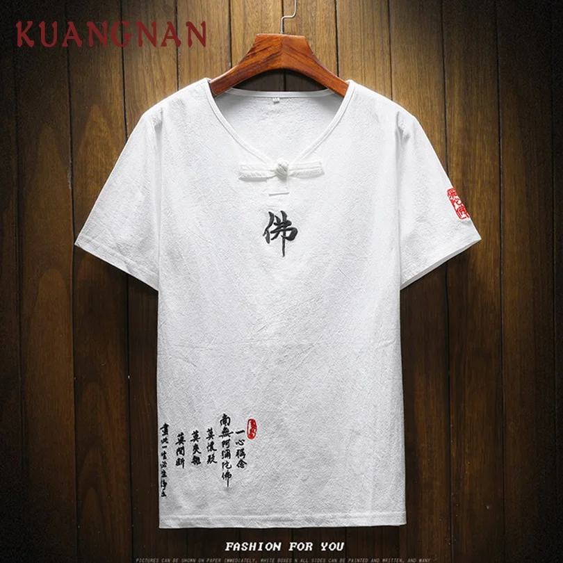 

KUANGNAN Chinese Buddha-word White T Shirt Men Harajuku Funny Tshirt Men T-Shirt Streetwear Men T Shirt Hip Hop 5XL Summer 2019