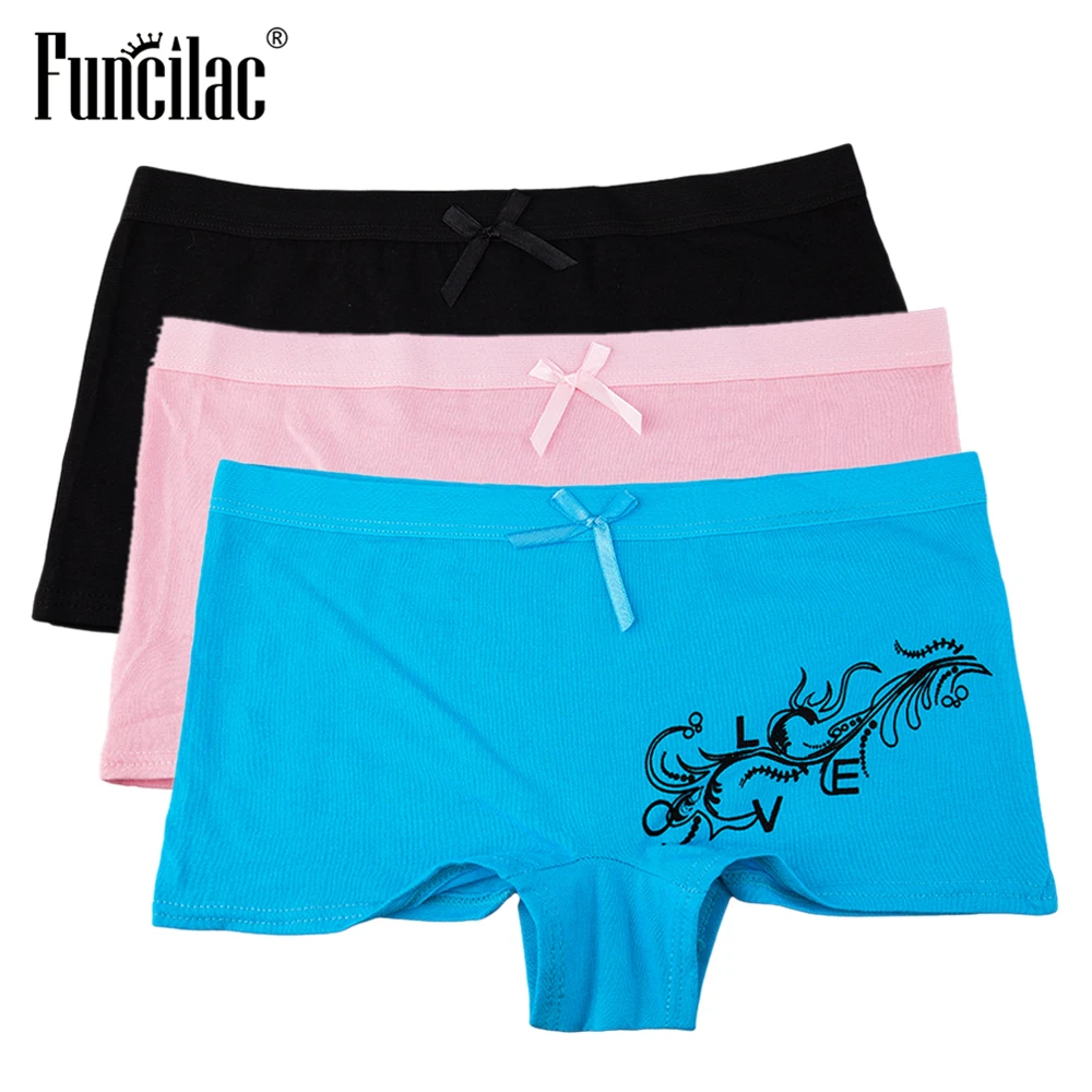 

FUNCILAC Brand Women Boyshorts Bow Print Sexy Panties Girls Cotton lenceria femenin Calcinha ropa interior femenina 3pcs/lot