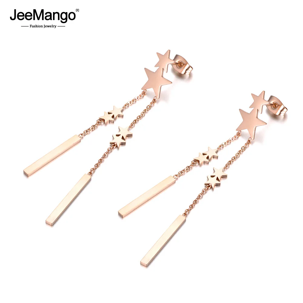 

JeeMango Trendy OL Star Shape Tassel Dangle Earrings Stainless Steel Jewelry Personalized Exaggeration Style For Women JE18108