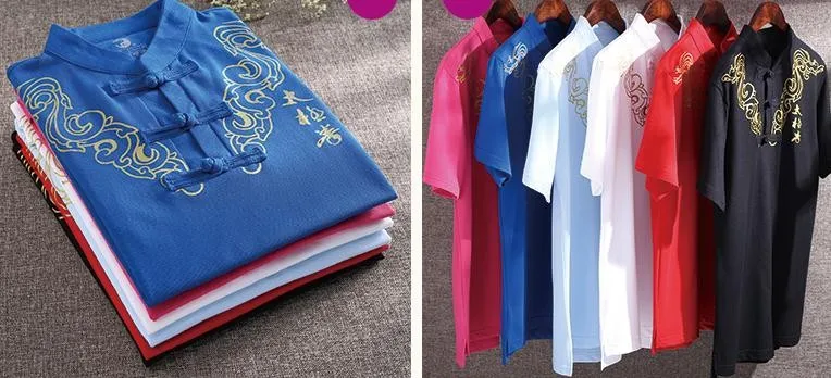 6 цветов, летняя футболка унисекс с короткими рукавами, хлопковые футболки для боевых искусств тайцзи, костюмы тайцзи кунг-фу, синий/черный