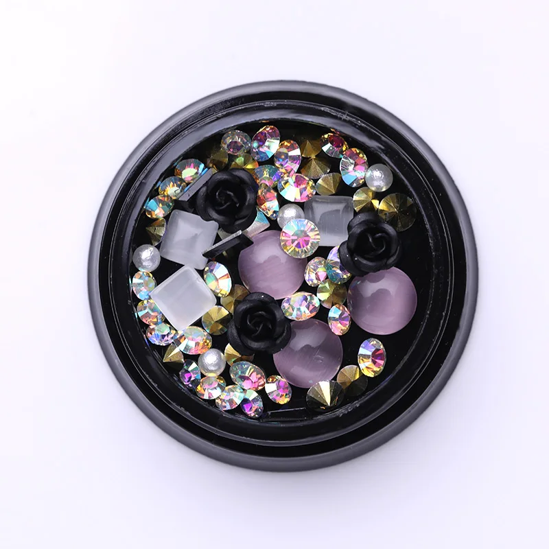 1 коробка 10 г смешанный размер 3D Стразы различные DIY драгоценные камни очаровательные украшения для ногтей Роза ювелирные изделия гель блеск украшения для ногтей - Цвет: black