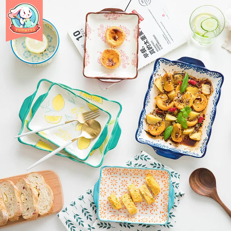 

Ceramic Plate with Ear Household Ins Tableware Dish Plate Personality Western Food Cute Creative Oven Plate Serving Dish