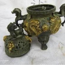 Рождественские украшения для дома+ Китайская античная бронзовая курильница для благовоний с крышкой, резной дракон