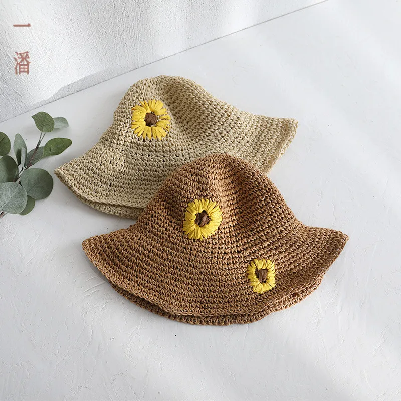 

sunflower, papyrus crochet, handmade holiday straw hat, Women Beach foldable sunscreen, travel and holiday sunscreen