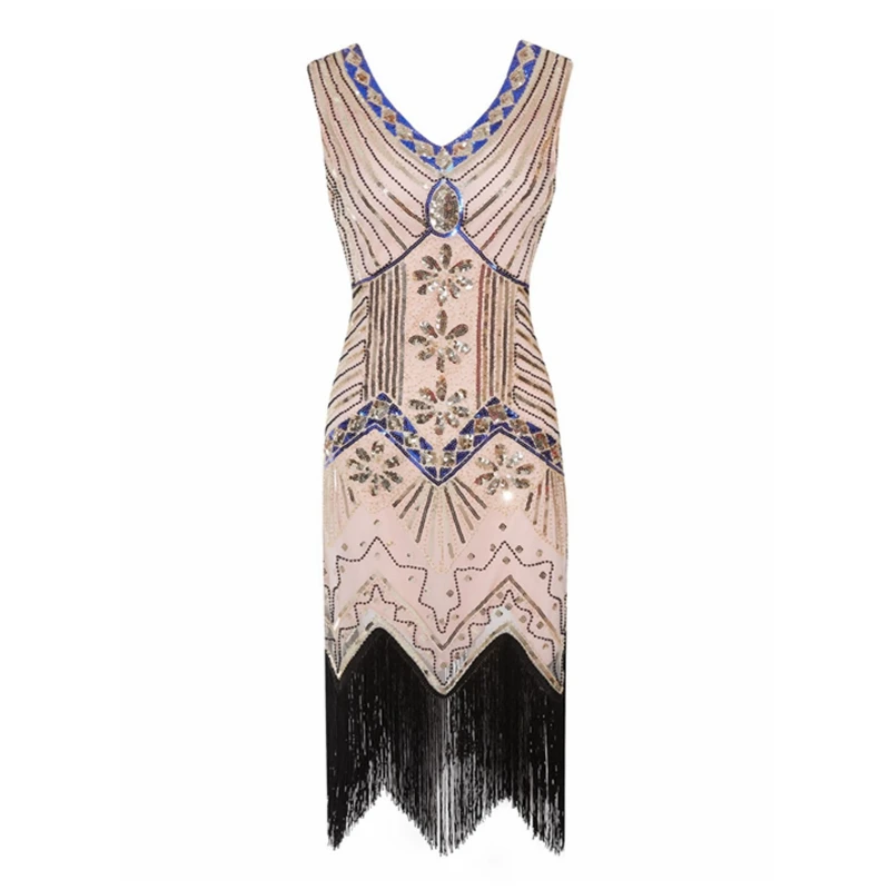

2019 Women's 1920s Vintage Fringe Flapper Dress Dazzling Sequins Beaded Great Gatsby Costume Roaring 20s Party Retro Dress