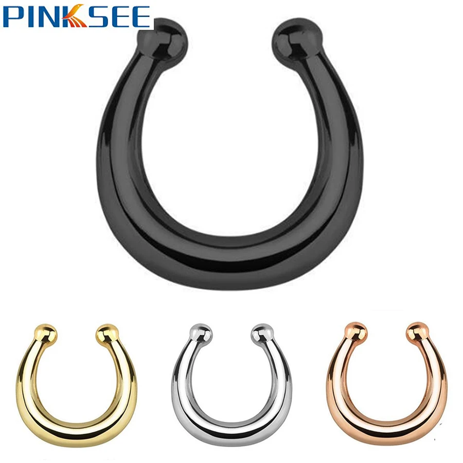 

Hot Sale Creative Fake Septum Lip Ear Nose Ring Punk Copper Clip On Nose Hoop No Piercing Women/Men Piercing Body Jewelry