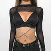 Sexy Women Crop Top Mesh Sleeve T-Shirt Sexy Tops Hollow Out Transparent Tops Ladies T Shirt Black Top Casual T-shirt Tee Shirts ► Photo 1/6