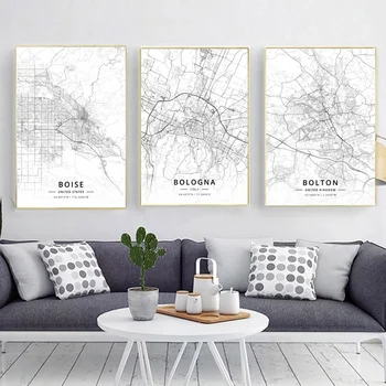 

City Map Boise United State Bologna Ital Bolton United Kingdo Poster Living Room Art Picture Home Decor Canvas Painting