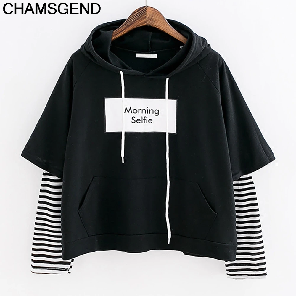 

CHAMSGEND Hoodies Women Crop Patchwork Long Sleeve Sweatshirt Jumper Hooded Pullover Harajuku Hoody Sweatshirt For Girl 23JULY17