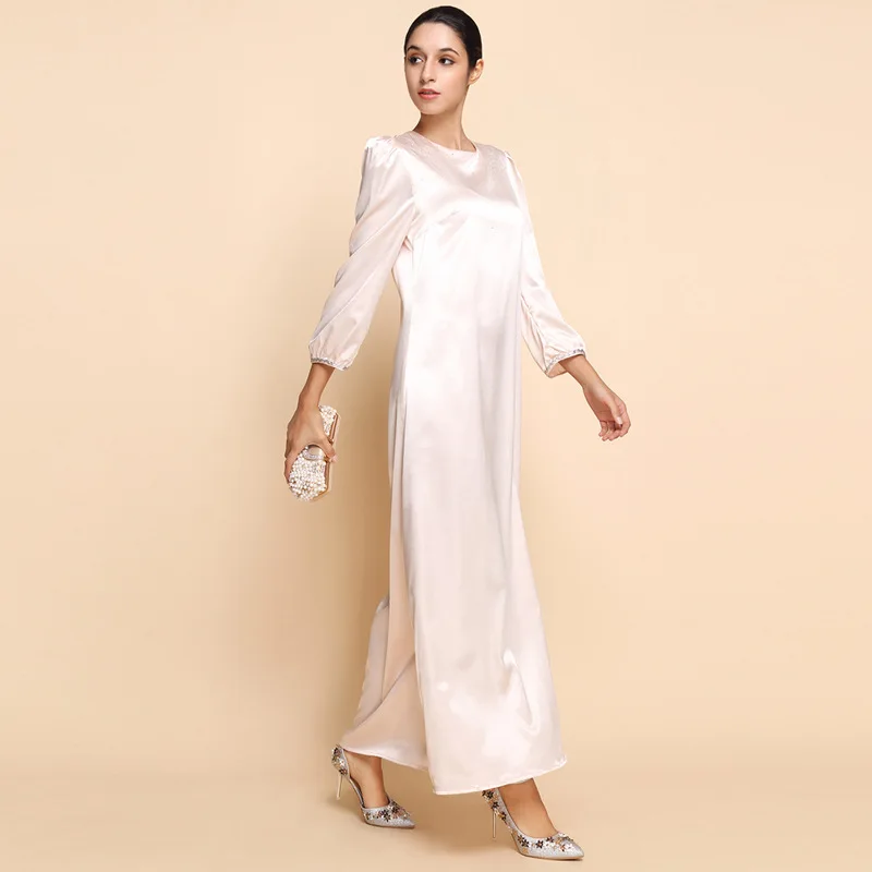 Women Long Sleeve Solid Muslim Arabic Long Dress Turkish Gown Dubai