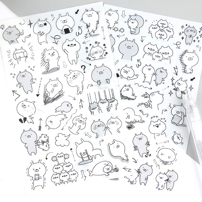 6pcs/Lot Diy Black White Bunny Rabbit Cartoon Animal Stationery PVC