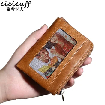 

Genuine Leather Male Purse Oil Wax Portable and Versatile Money Bag Short Small Zipper Wallet Men High Quality Cool Coin Pocket