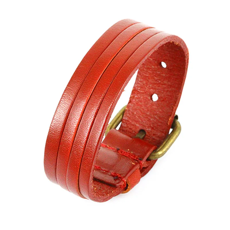 Red Belt Leather Bracelets Men Women Adjustable Cuff Bangle 2018 Punk
