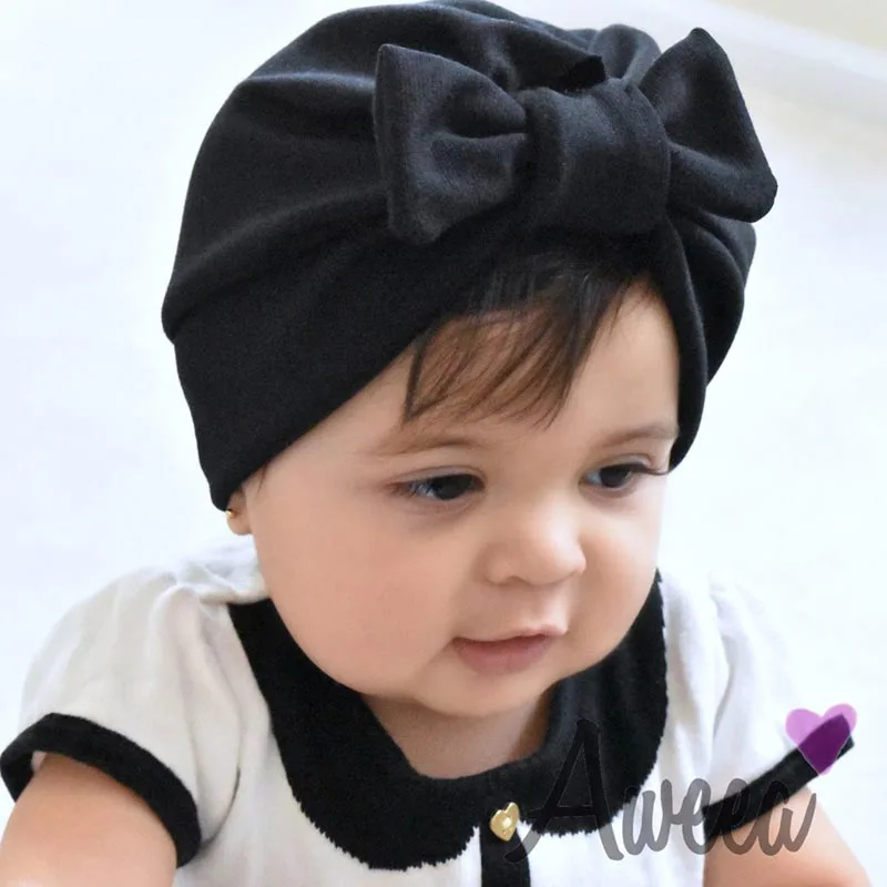 MIXIU 1pcs Solid Cotton Big Bow Baby Hat Kids Baby Headbands Soft Comfortable Newborn Baby Turban Children Hair Accessories