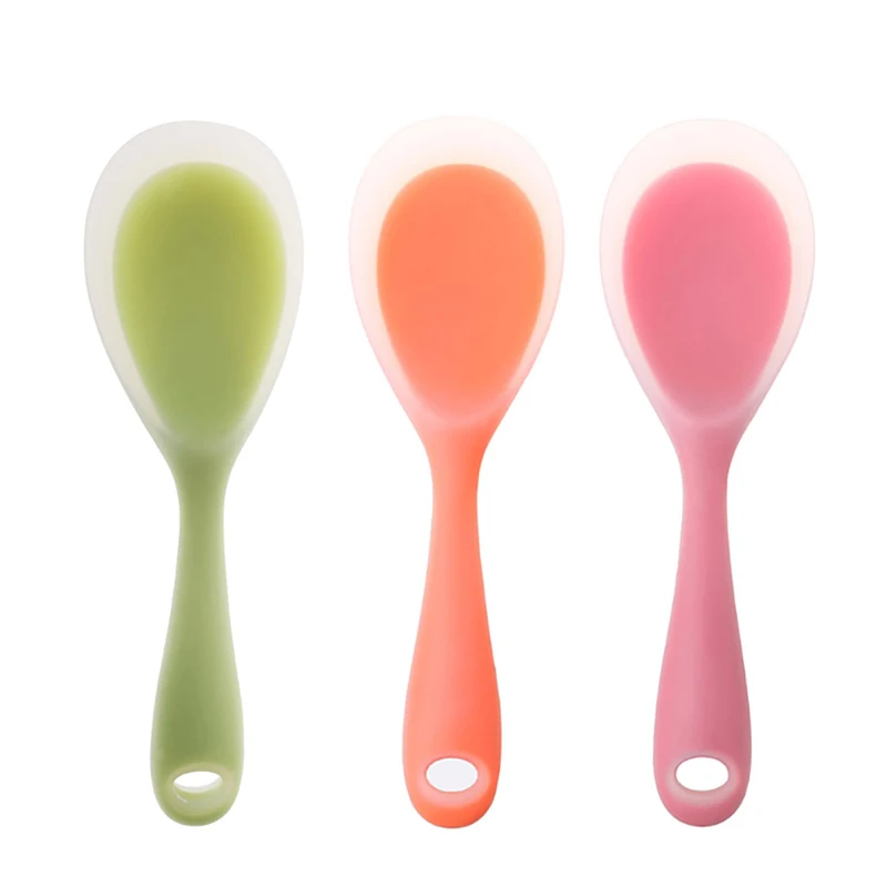 Non Stick Rice Spoon Silicone Ladle Soup Spoon with Handle for Dining