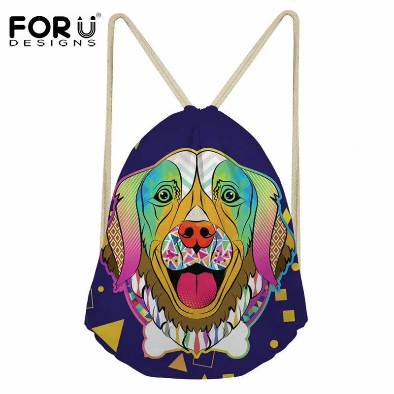 FORUDESIGNS/3D животных золотой ретривер узор для мужчин Drawstring сумка повседневное Строка Рюкзак обувь для мальчиков девочек школьный