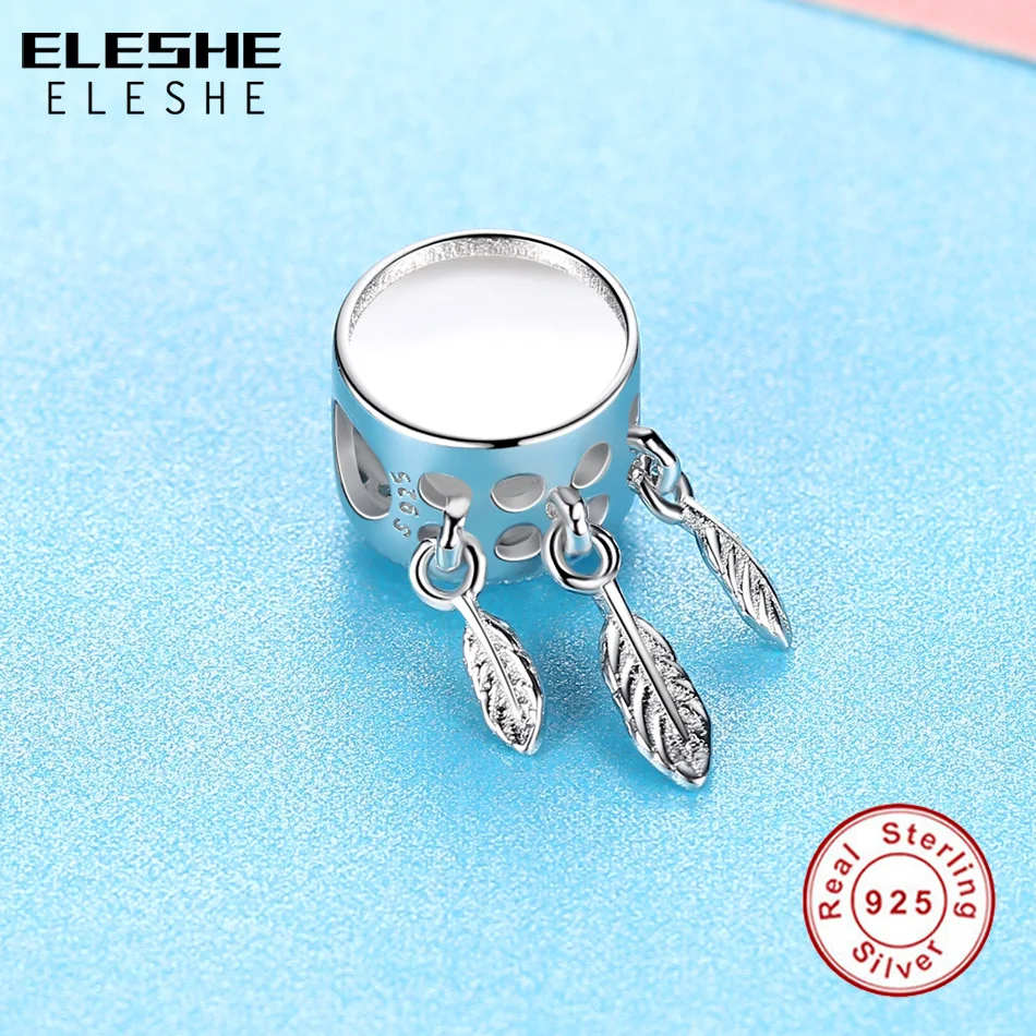 ELESHE Custom Photo 925 Sterling Silver Dream Catcher Holder Beads fit Pandora Charm Bracelet Necklace DIY Personalized Jewelry