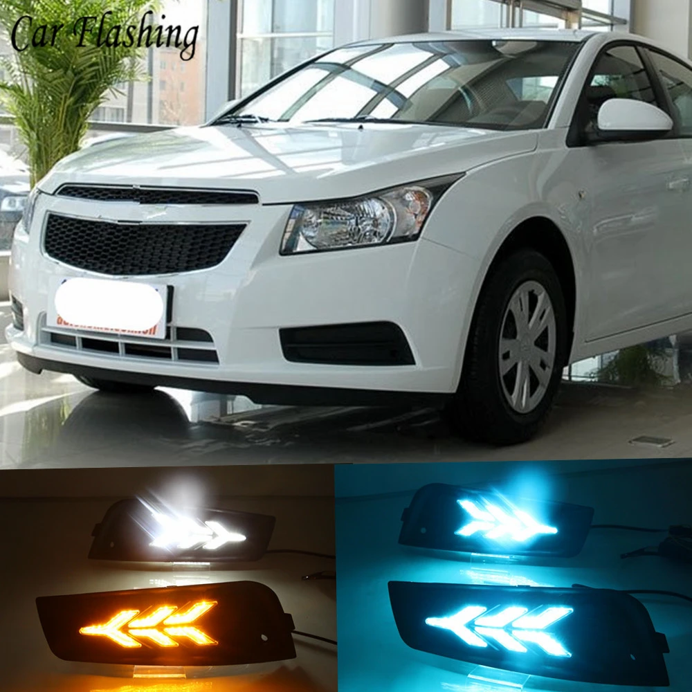 

Car flashing For chevrolet cruze 2009 2010 2011 2012 2013 2014 DRL Daytime Running Light fog lamp cover with yellow turn signal