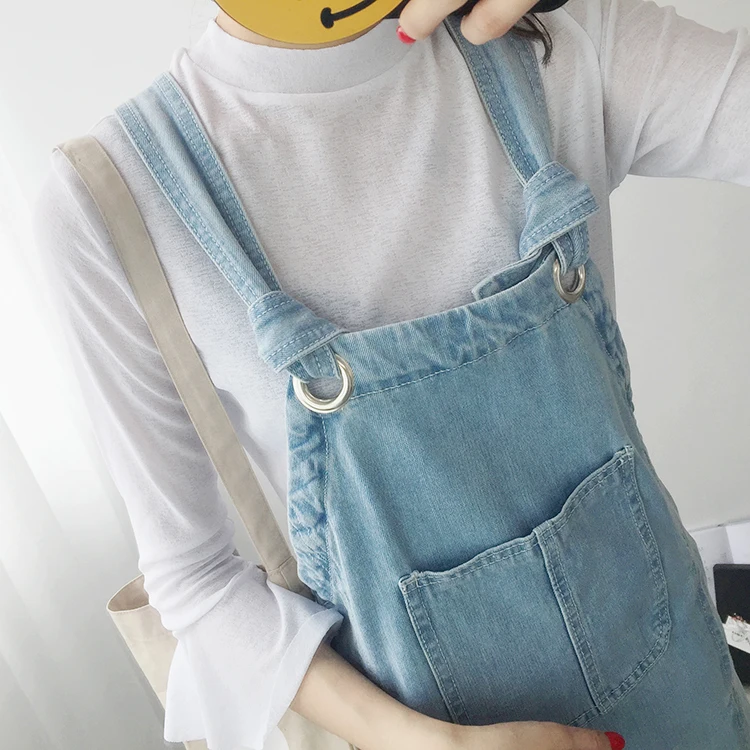 2018 Korean Style New Women Casual Big Pocket Jean Fashion Blue Side Open Hem Denim Dress Harajuku High Waist Long Girls Dresses