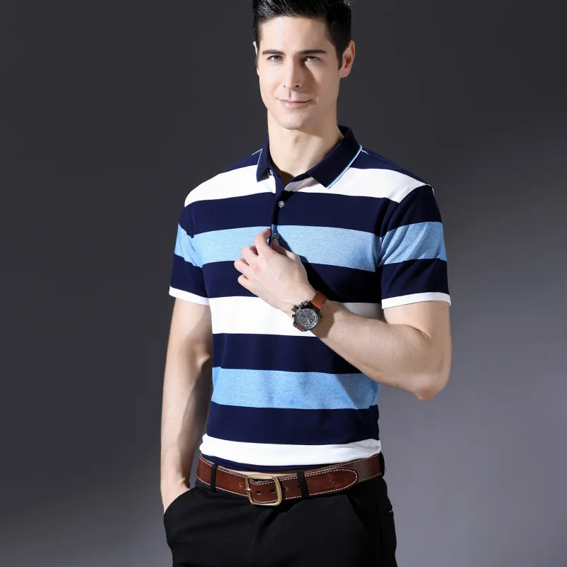 2018 Men's Smart Casual Short Sleeved Polo Shirt Contrast Color Striped