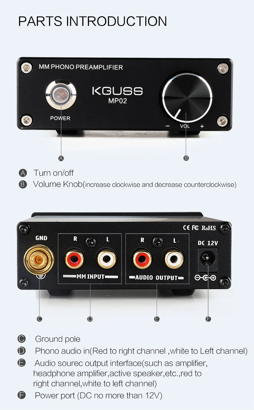 KGUSS MP02 фонокорректор, Виниловый проигрыватель, мини мм фонокорректор, предусилитель 2068