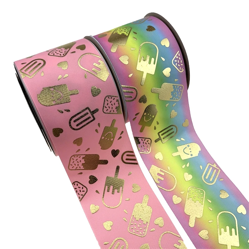 

BOCA 75mm (3 inch) ice cream foil gold heat transfer grosgrain ribbon many color for choose,DIY Hair accessories