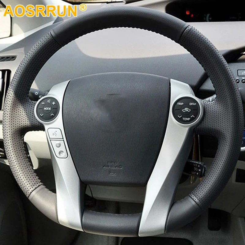 AOSRRUN рука Сшитый Кожаный чехол рулевого колеса автомобиля для Toyota Prius 2009 2015 Аква