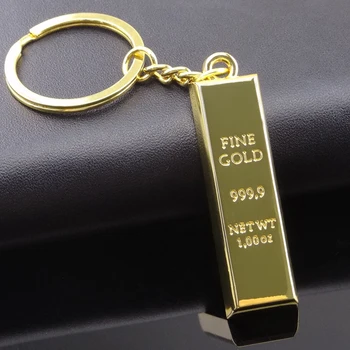 

2015 Brand New Hot-selling Creative Funny Fake Gold Keychain Zinc Alloy gold KeyChain Gold Brick Keychain Keyring