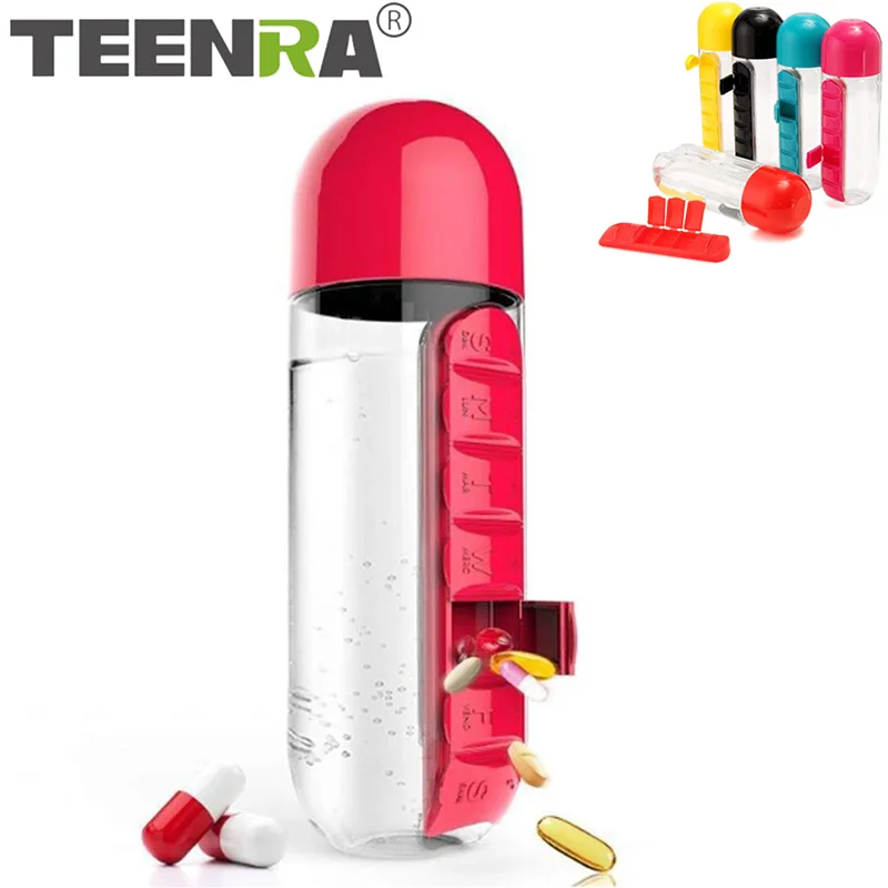 TEENRA 600 мл бутылка для воды для таблеток медицинский Органайзер бутылка для воды 7 отсеков Коробка для таблеток Питьевая бутылка 2 в 1 переносной