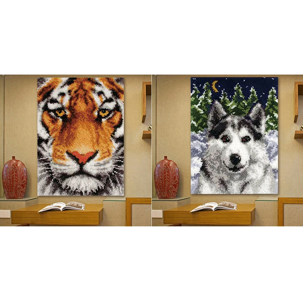 2 Set DIY Animal Latch Hook Kit Embroidery Needlework Supplies for Tapestry Carpet Rug Pillow Mat Cushion 75x57cm
