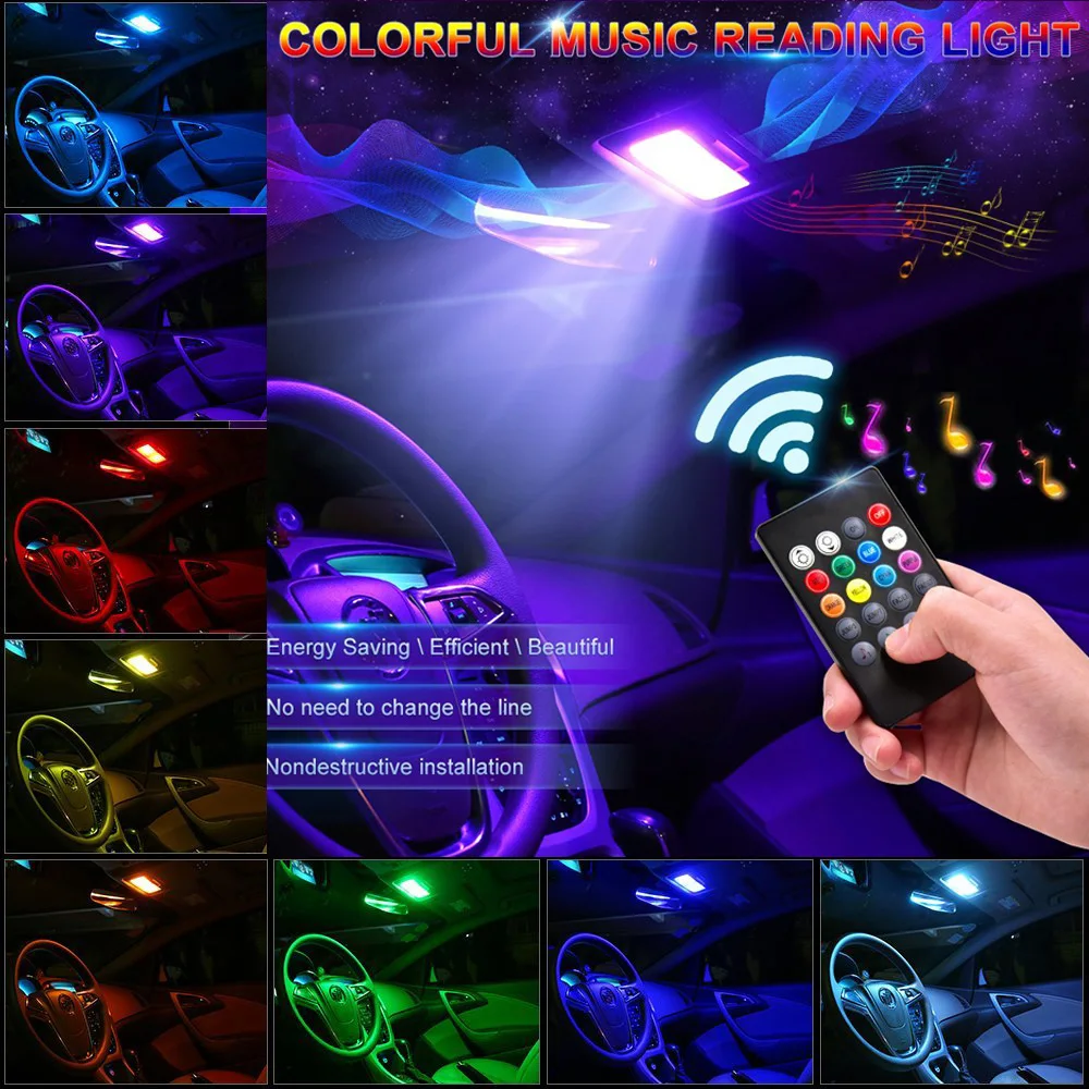 Car Interior Reading Lights with Sound Active Function & Universal T10