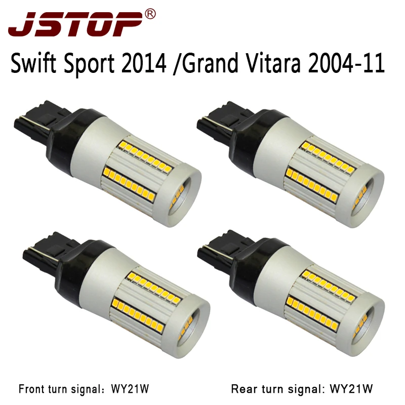 JSTOP 4pcs/set 12-24V led Turn Signal car lamp W21W T20 7440 Canbus 100%No error WY21W yellow Auto Front Rear Turn Signal Lights jstop 4pcs set i40 i45 sonata veloster no error no hyper flash car front rear turn signals 12v bau15s py21w led auto turn signal
