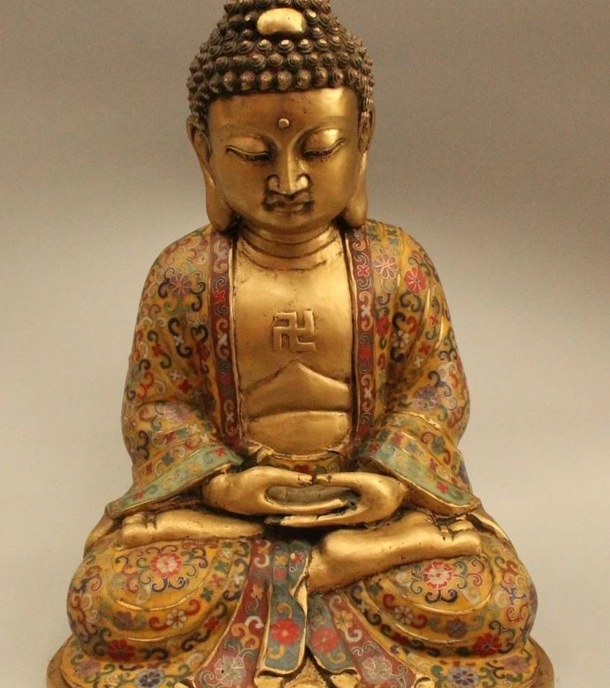 

18"Chinese Cloisonne Bronze Gild Sakyamuni Shakyamuni Amitabha Buddha Statue