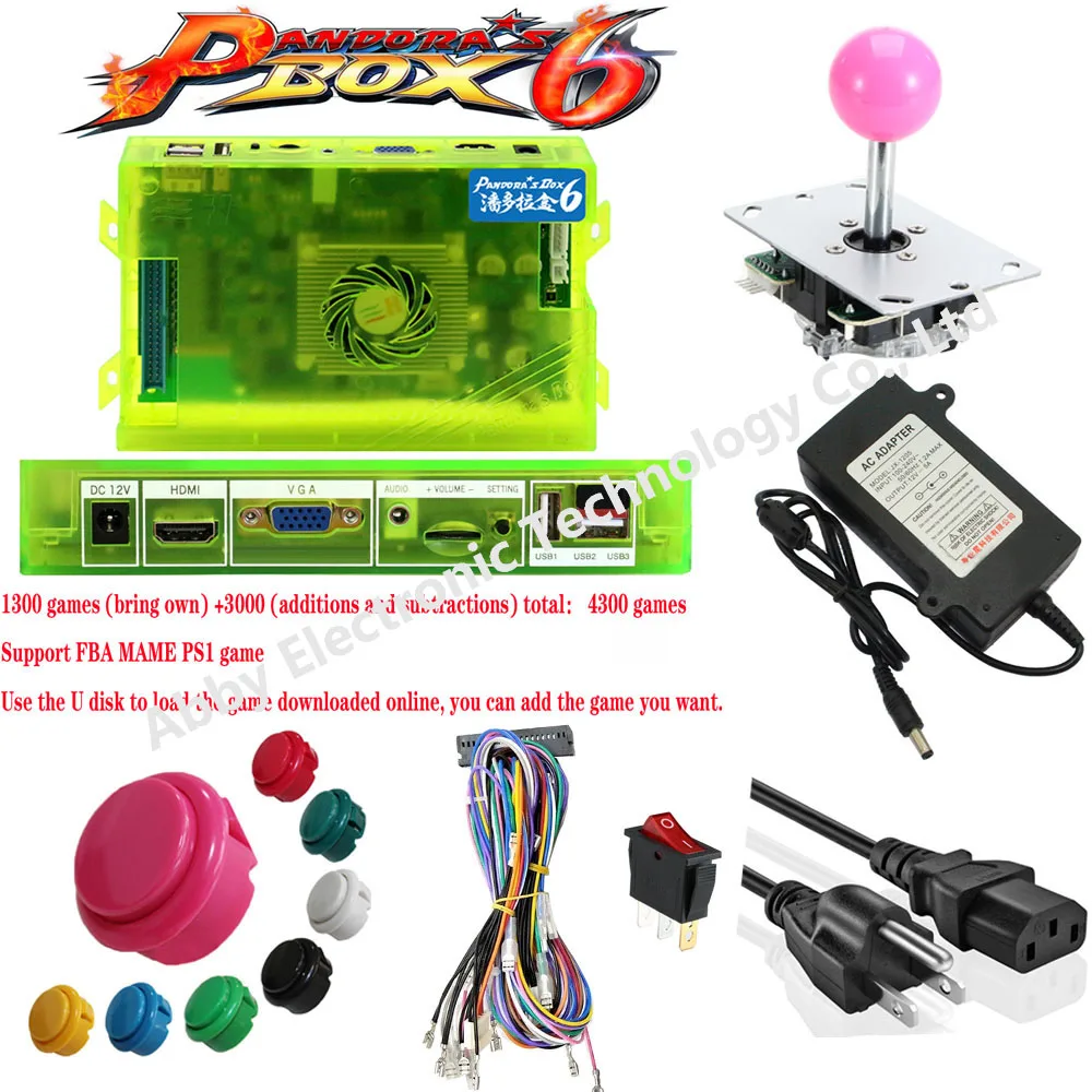 

Arcade parts Bundles kit With 1300 in 1 Pandora Box 6 Joystick Microswitch Chrome illuminated Buttons for Arcade Cabinet Machine