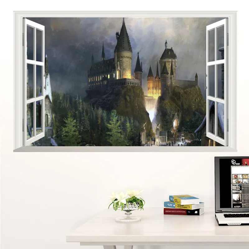 

Cartoon 3d vivid Window Harry Potter Wall Stickers For Kids Rooms Home Decor Wall Decals Mural Art Diy Poster