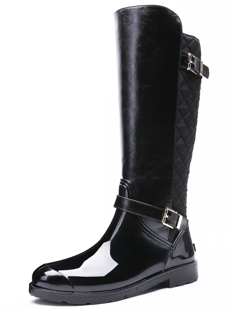 TONGPU/женские зимние высокие сапоги модные Нескользящие водонепроницаемые сапоги с боковой молнией и пряжкой на теплой подкладке 154-305 - Цвет: Black