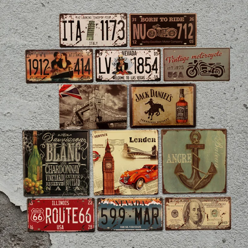 

36 optional Creative Bar decoration License plate Metal crafts Painting retro rectangle Wall decoration living room Wall hanging
