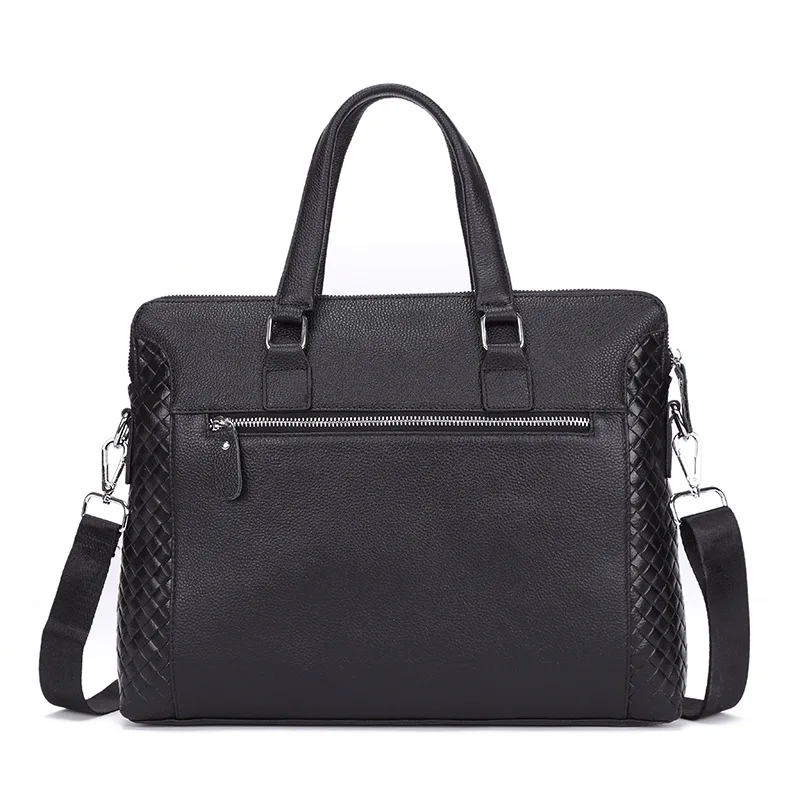 

New Luxury 100% Cow Genuine Leather Business Men's Briefcase Male Shoulder Bag Real Leather Men Messenger Bag Weave Computer Bag