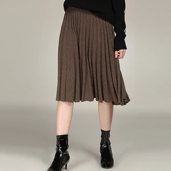 

Pleated Skirt Women 100% Cashmere Knitted Solid Elastic Waist Skirt 3 Color High Quality Cashmere Elegant Style 2018 New Fashion