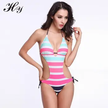 

New Sexy Stripe Swimwear Navy Blue Halter Skirt Swimwear Women Stripe Bandage Swimsuit Beachwear Bathing Suit Summer Beachwear