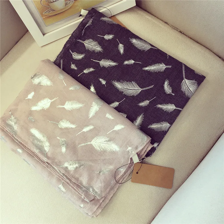 

Women Scarf Feather Pattern Silver Foil Quality Soft Cotton Viscose Scarf 2Colors 10PCS/lot FREE SHIPPING