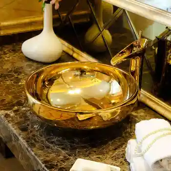

Europe style Golden chinese washbasin sink Jingdezhen Art Counter Top ceramic bathroom sink wash hand basin
