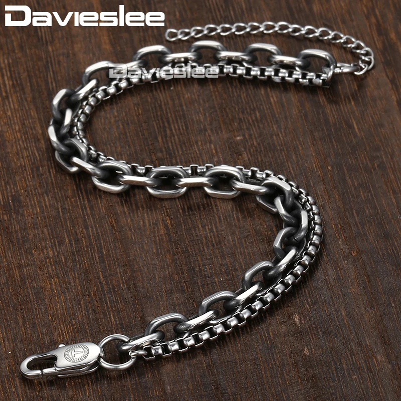 Davieslee мужской s браслет двойная цепь Gunmatel нержавеющая сталь звено цепи браслет для мужчин и женщин Прямая поставка Ювелирные изделия LDB11