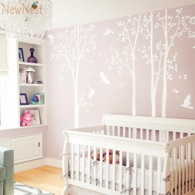 Five Huge White Tree Wall Decal Vinyl Stickers Birds Decals Baby Five Huge White Tree Wall Decal Vinyl Stickers Birds Decals Baby Nursery Bedroom
