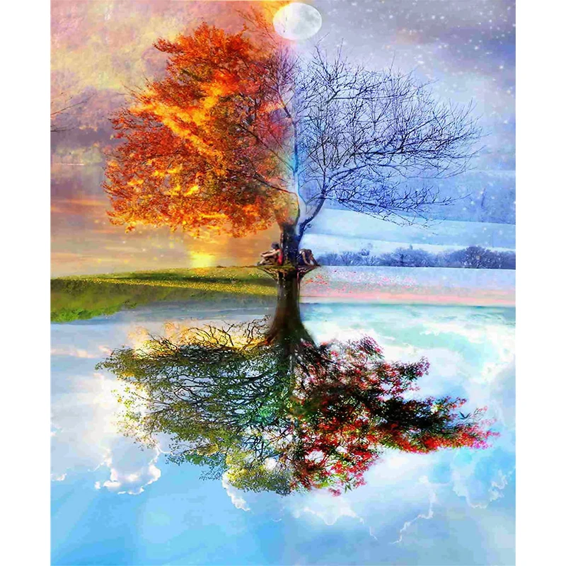 5D FULL Square Drills Four Season Tree &amp Lover Mosaic Cross Stitch DIY Diamond Painting Home Decor Embroidery Gifts | Дом и сад