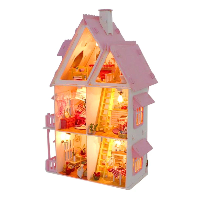 Большой размер три слоя DIY Кукольный дом большие деревянные кукольные домики миниатюрный кукольный домик мебель набор подарок на день рождения игрушки для детей