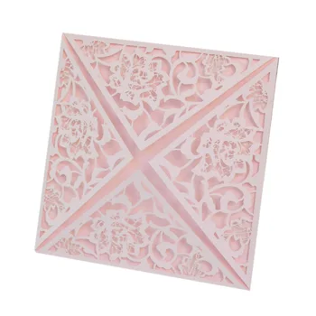 

Blush pink laser cut rose pocket fold wedding invite